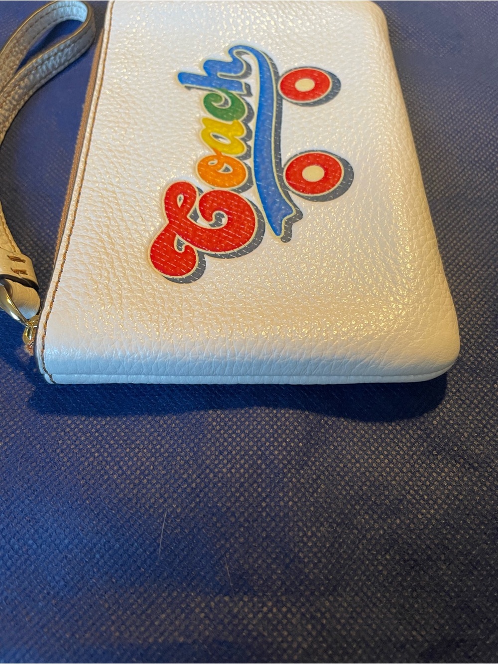 Coach Pride White Leather Wristlet with Rainbow Skate Logo - Picture 3 of 6